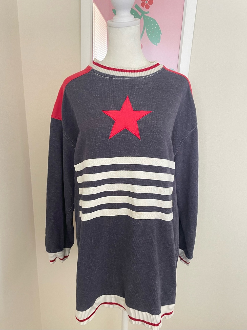Pacific Cove Vintage 90s Y2K Pullover Star Striped Tunic Sweatshirt Nautical USA